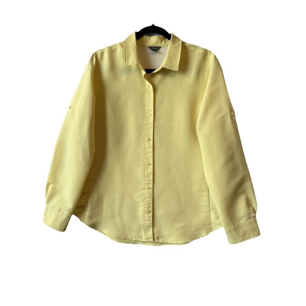 Eddie Bauer Yellow Vented Ripstop Roll Tab Button Up Shirt M Hiking Gorpcore